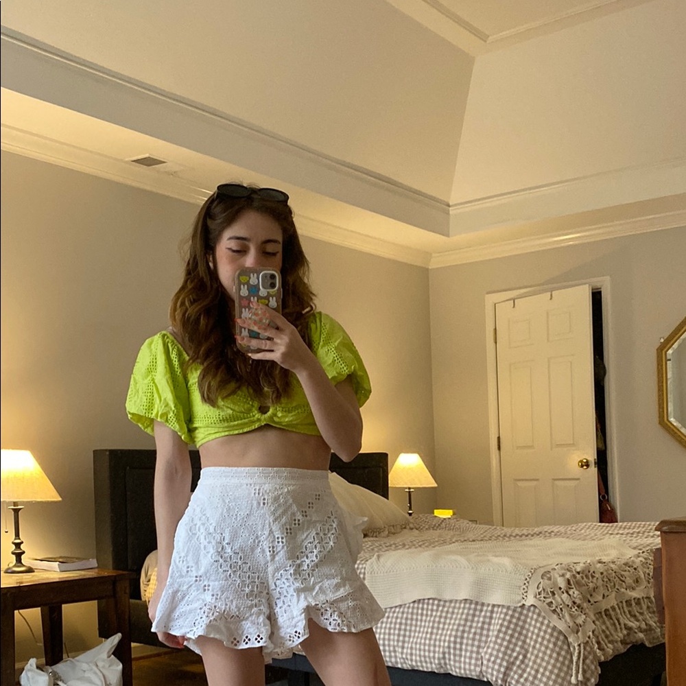 Vibrant Lime Green Lace-Up Crop Top